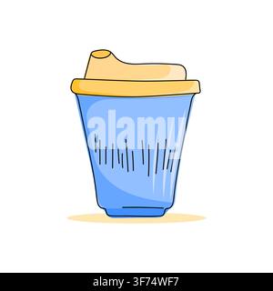 Doodle di tazza da asporto per il branding di caffetterie, menu di caffè, progetti per la colazione, blog di cucina, promozioni di ristoranti. Illustrazione Vettoriale