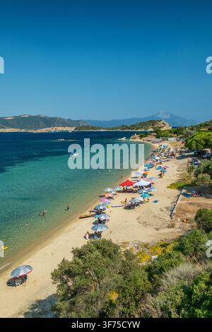 Megali Ammos Beach e Blue Lagoon, Ammouliani, Grecia Foto Stock