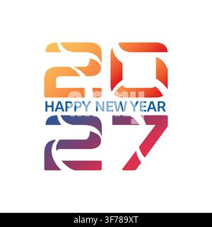 Tipografia geometrica minimale per "Buon Anno 2027" composta da numeri astratti con sfumature. Design vettoriale contemporaneo adatto per biglietti di auguri Illustrazione Vettoriale