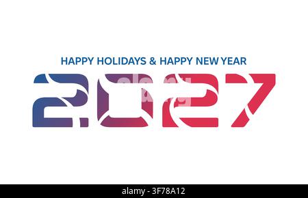 Tipografia geometrica minimale per "Buon Anno 2027" composta da numeri astratti con sfumature. Design vettoriale contemporaneo adatto per biglietti di auguri Illustrazione Vettoriale