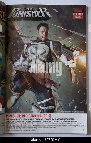 Un personaggio dei fumetti chiamato The Punisher pubblicato da Marvel Comics Foto Stock