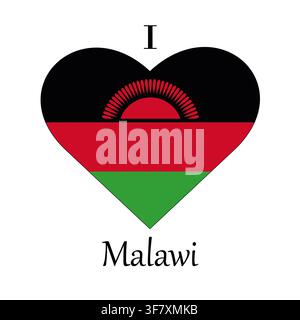 Illustrazione di "Io amo il Malawi" con un cartello a forma di cuore con una bandiera su sfondo bianco Foto Stock