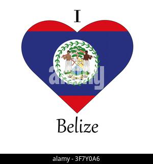 Illustrazione di I Love Belize con un cartello a forma di cuore con una bandiera su sfondo bianco Foto Stock