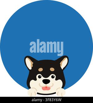 Adorabile Shiba Inu nero che esce da una forma circolare Illustrazione Vettoriale