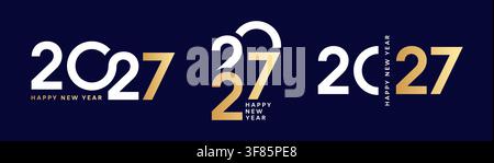 Set di numeri 2027, design per una cartolina di auguri per il Capodanno 2027 Illustrazione Vettoriale