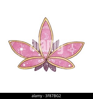 Illustrazione di fiore di loto esoterico in acquerello rosa, elementi spirituali sacri. Clip art di giglio mistico in fiore. Design celeste capriccioso per ragazze Foto Stock