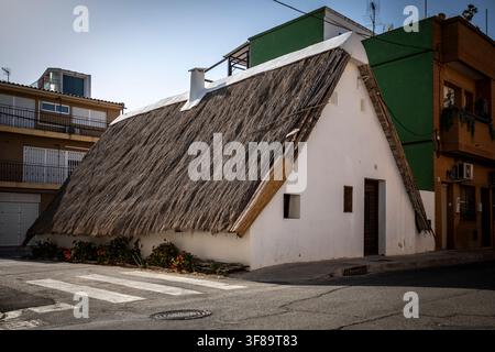 La capanna di Tío Aranda (sec. XVIII) a El Palmar, nella Comunità Valenzana, Spagna Foto Stock