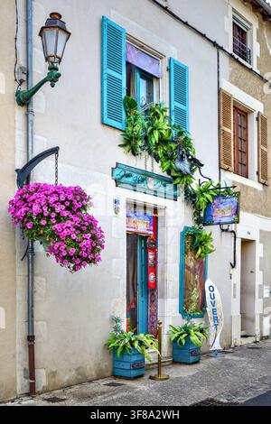 Ingresso dello studio e della galleria d'arte Jeux l'Effet a Montmorillon, Vienne (86), Francia. Foto Stock