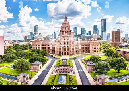 Capitolio dello Stato del Texas ad Austin in una giornata di sole Foto Stock