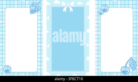 Set di tre modelli di storie Instagram kawaii blu pastello Illustrazione Vettoriale