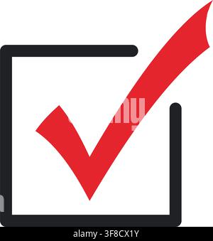 Segnino rosso in icona di casella di spunta nera aperta, simbolo di approvazione e conferma in grassetto per compito completato, verifica, lista di controllo, selezione, votazione Illustrazione Vettoriale