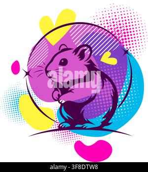 Logo astratto di un criceto luminoso. Disegnato a mano. Non AI, illustrazione vettoriale. Illustrazione Vettoriale