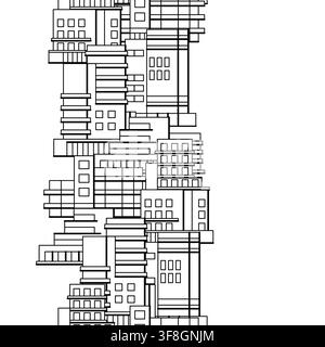 Modello senza cuciture con edifici. Sfondo società immobiliare. Illustrazione Vettoriale