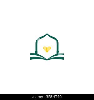 Illustrazione vettoriale del logo Amore Corano. Design dell'icona Cuore Corano Illustrazione Vettoriale