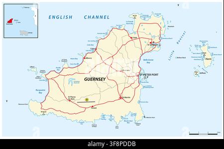 Mappa dell'isola di Guernsey e di Herm, Isole del Canale, Europa Foto Stock