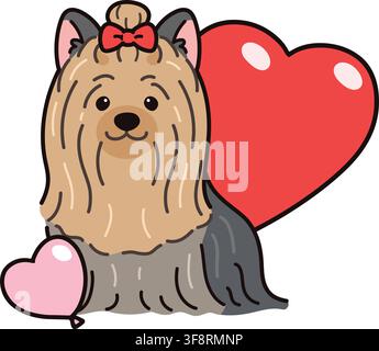 Illustrazione semplice e adorabile per San Valentino di un Yorkshire Terrier a pelo lungo Illustrazione Vettoriale