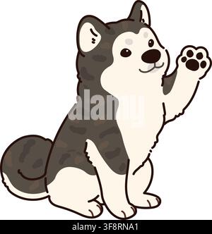 Cane Akita di colore scuro semplice e adorabile, seduto e che saluta Illustrazione Vettoriale