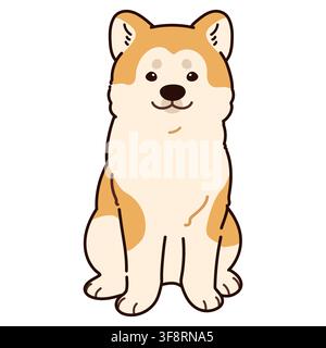 Cane Akita semplice e adorabile delineato seduto di fronte Illustrazione Vettoriale