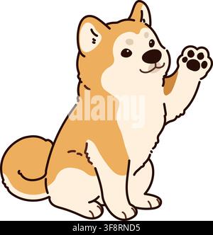 Cane Akita semplice e adorabile delineato seduto e che saluta Illustrazione Vettoriale