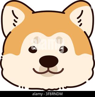 Testa anteriore semplice e adorabile di un cane Akita delineata Illustrazione Vettoriale