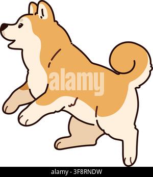 Akita semplice e adorabile delineato che salta e gioca Illustrazione Vettoriale