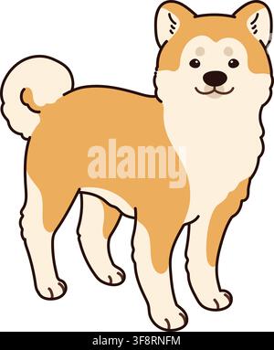 Illustrazione semplice e adorabile di un cane Akita in piedi outline Illustrazione Vettoriale