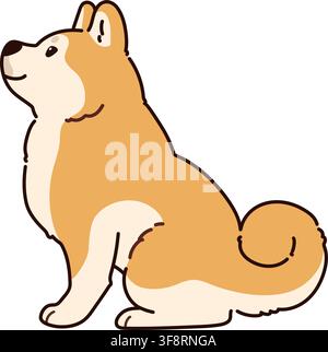 Semplice e adorabile cane Akita delineato seduto di lato Illustrazione Vettoriale
