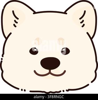 Testa anteriore di cane Akita bianco semplice e adorabile delineata Illustrazione Vettoriale
