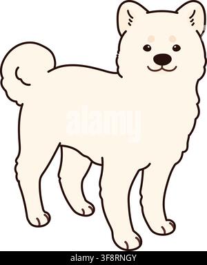 Illustrazione semplice e adorabile di un cane Akita bianco in silhouette in piedi Illustrazione Vettoriale
