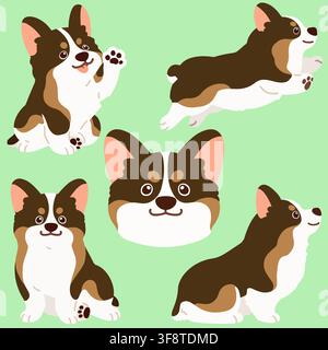 Illustrazioni piatte di Corgi color sabbia Illustrazione Vettoriale