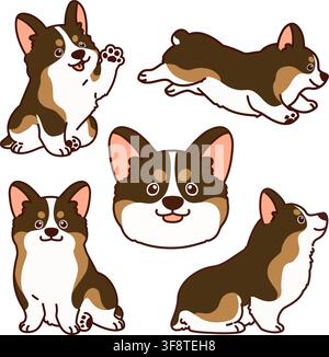 Illustrazioni di Corgi color sabbia contornate Illustrazione Vettoriale