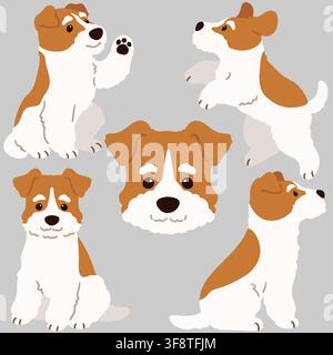 Set di illustrazioni semplici e carine a colori piatte di Fox Terrier Illustrazione Vettoriale