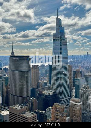 Vista aerea dei grattacieli iconici di Manhattan, New York, Stati Uniti. Foto Stock