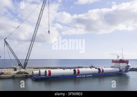 Danimarca? Isola di Bornholm, United Wind Logistics nel porto di Ronne Foto Stock