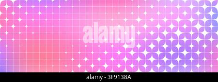 Modello a griglia sfumato rosa viola scintillante. Sfondo geometrico astratto Y2k a stelle. Carta da parati mosaico colorata scintillante. Sfondo di transizione a maglia magica in stile anni 2000. Vettore Illustrazione Vettoriale