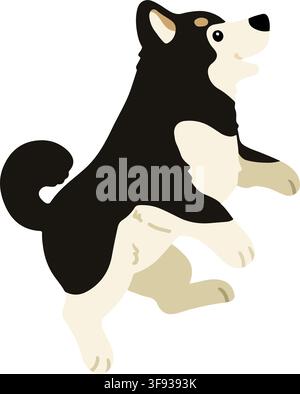 Shiba Inu nero a colori piatti che salta Illustrazione Vettoriale