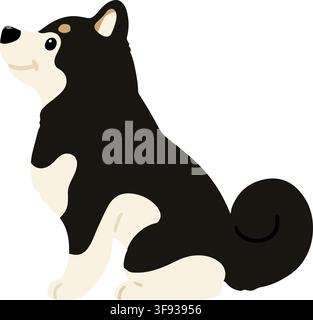 Shiba Inu nero a colori piatti vista laterale Illustrazione Vettoriale