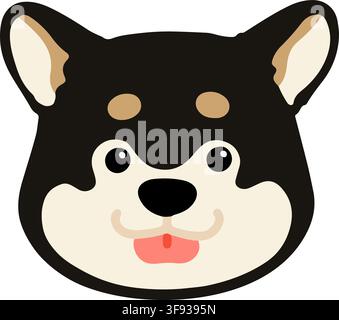 Faccia piatta colorata nera di Shiba Inu con la lingua fuori Illustrazione Vettoriale