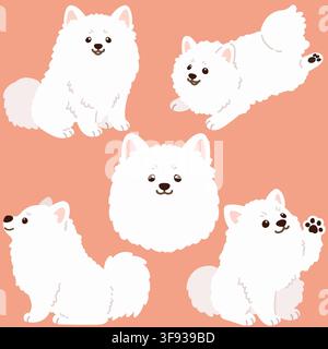 Set di illustrazioni giapponesi Spitz piatte, semplici e adorabili Illustrazione Vettoriale