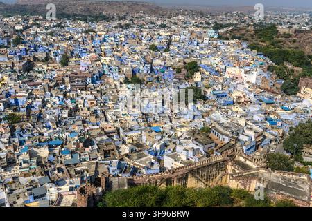 INDIA RAJASTHAN Jodhpur Vista della città blu Foto Stock