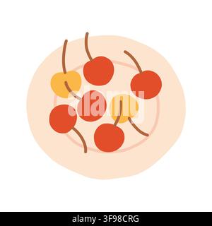 Ciotola di ciliegie fresche rosse e gialle, illustrazione vettoriale. Perfetta per snack di frutta salutare, picnic estivi, grafiche per dessert e icone alimentari Illustrazione Vettoriale