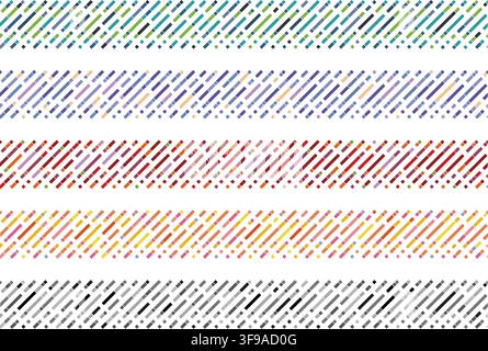 Set di bordi astratti senza cuciture isolati su sfondo bianco. Illustrazione vettoriale. Ripetibili orizzontalmente. Illustrazione Vettoriale