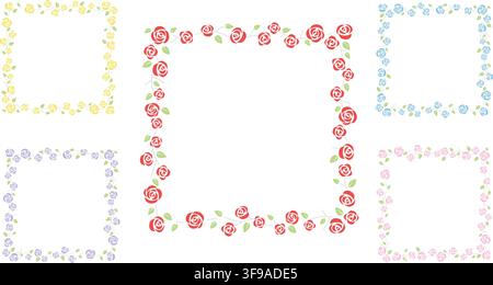 Set di cinque cornici floreali quadrate isolate su sfondo bianco. Illustrazione vettoriale. Illustrazione Vettoriale