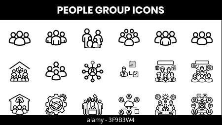 Gruppo di persone Lavoro di squadra Comunità Risorse umane Rete sociale Icone lineari minimaliste Bundle vettoriale Illustrazione Vettoriale