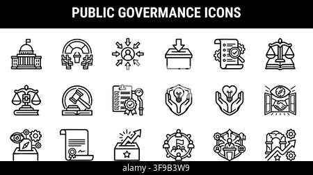 Governance pubblica Politica Governo Democrazia Giustizia Diritto Amministrazione Icone lineari minimaliste Bundle vettoriale Illustrazione Vettoriale