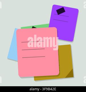 Pacchetto di illustrazioni vettoriali di post-it colorati e sfondo floreale astratto senza cuciture Illustrazione Vettoriale