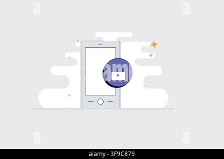 Telefono mobile con icona di blocco a scudo per accesso sicuro e protezione dei dati Illustrazione Vettoriale