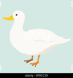 Illustrazione semplice e adorabile a colori piatti di una papera bianca Illustrazione Vettoriale