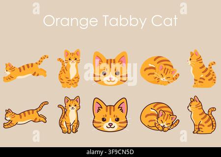 Illustrazioni semplici e adorabili di gatti tabby arancioni Illustrazione Vettoriale