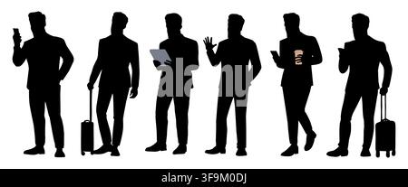 Silhouette di uomini d'affari in pose professionali. Illustrazione Vettoriale